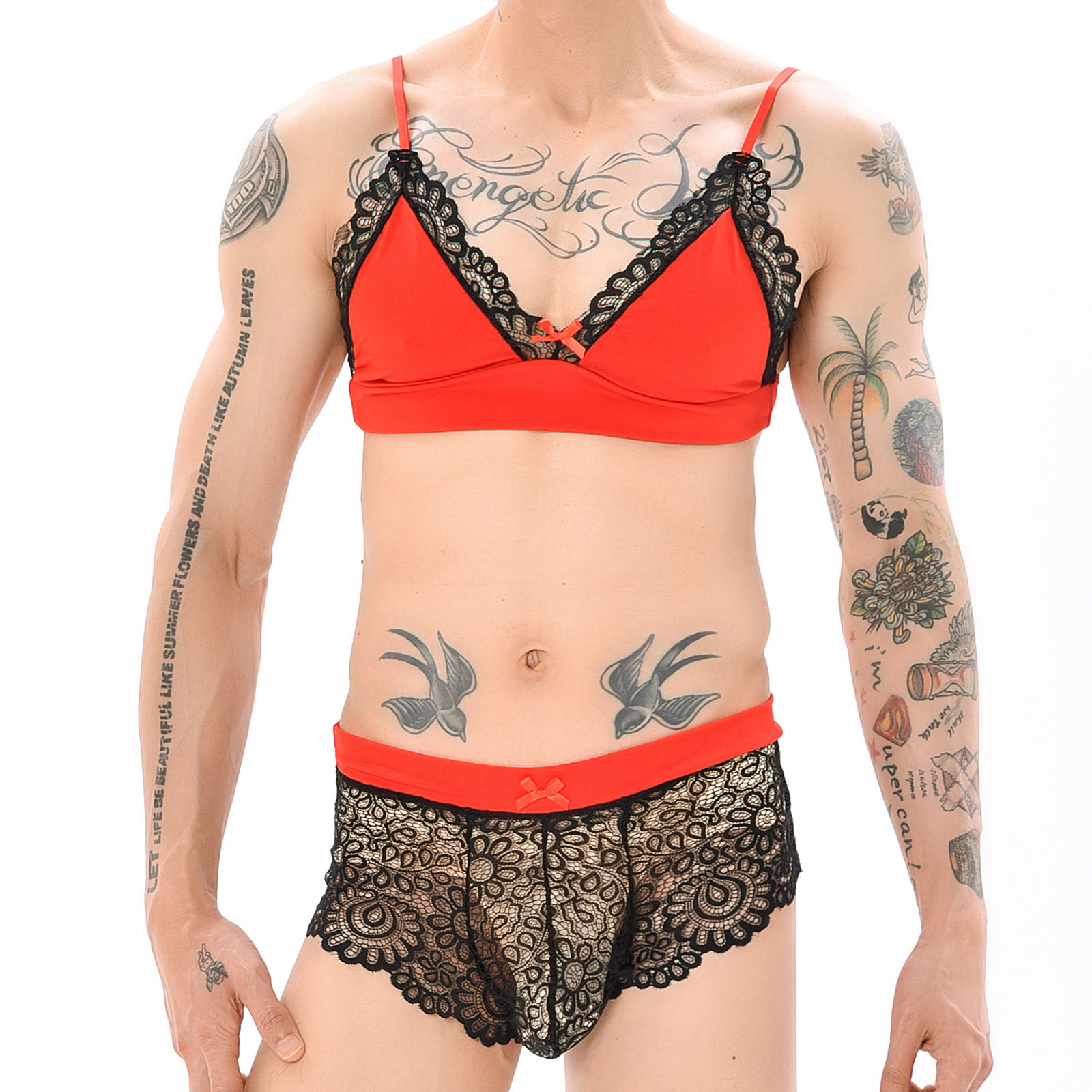 Sheer Mesh Bra - Conjunto de Lencería Erótica para Hombre,